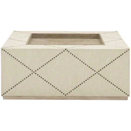 Transitional Square Cocktail Ottoman with Casters